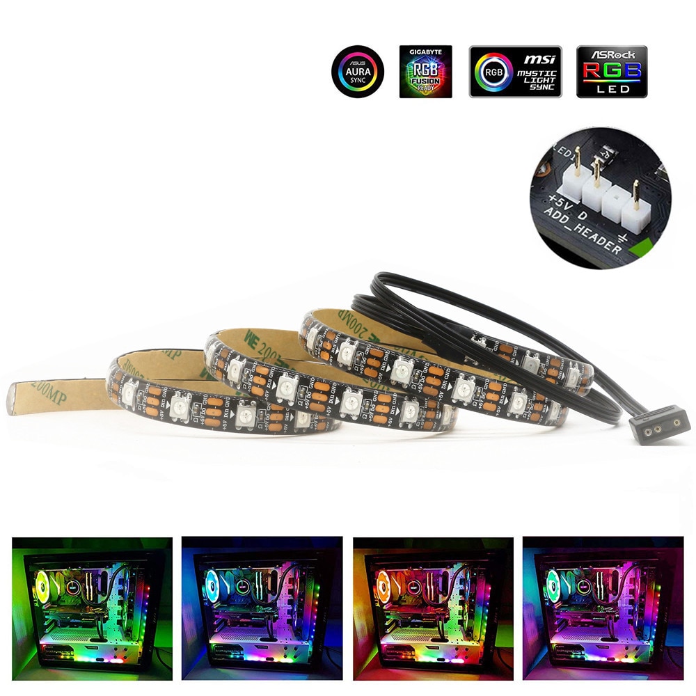

HEGUOGUO RGB Светодиодная лента WS2812B для ПК 50/100/200 см