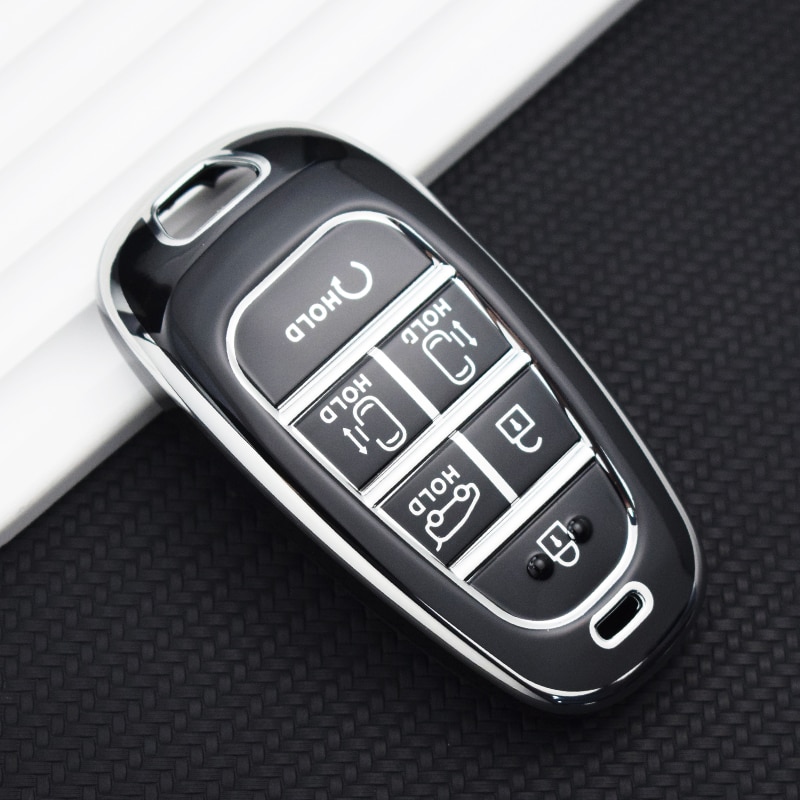 

Новый чехол для автомобильного ключа с серебряным краем для Hyundai Santa Fe Tucson 2022 NEXO NX4 Ioniq 5 Atos Prime Solaris 2021, автоаксессуары