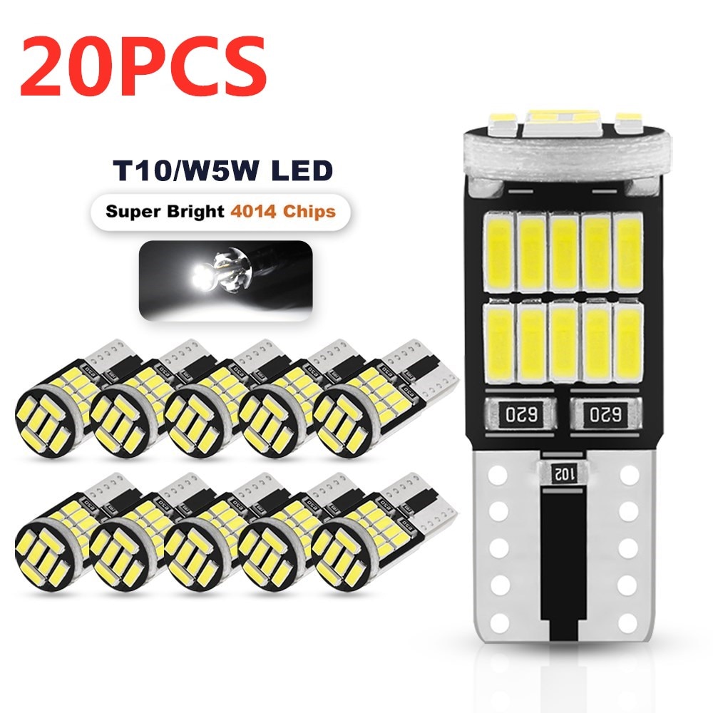 

2/10/20 шт. сигнальная лампа T10 W5w Led Canbus 4014 SMD W5w Led 168 194 Автоматические габаритные огни Светодиодные внутренние лампы для чтения Белый 12 В