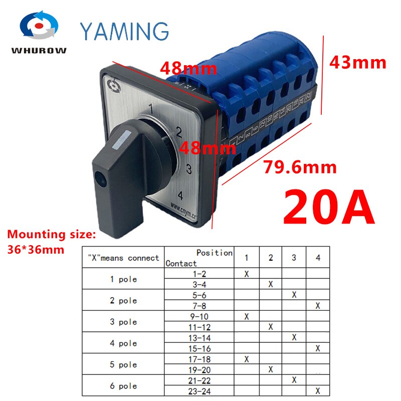 

LW26-32/6 LW28-20 четыре позиции 6 полюсов 20A 32A 690V серебряный контакт универсальный переключатель поворотного двигателя Cam Switch
