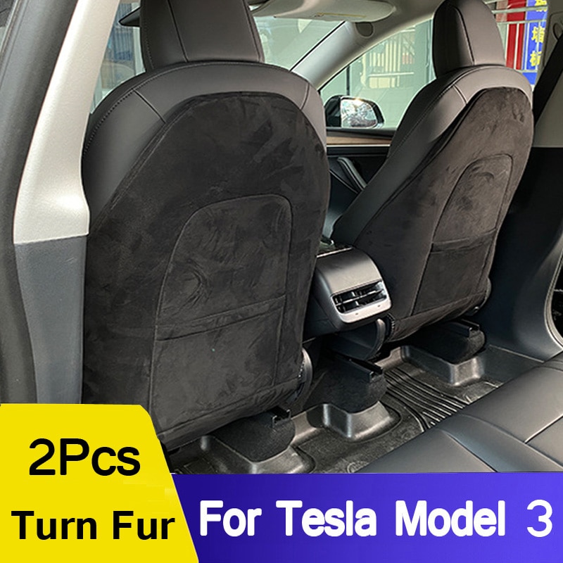 

Подкладка для спинки сиденья для Tesla Model Y & Mode 3, задняя крышка для автомобильных сидений, кожаная защитная подкладка с отворотом и мехом, чистый коврик