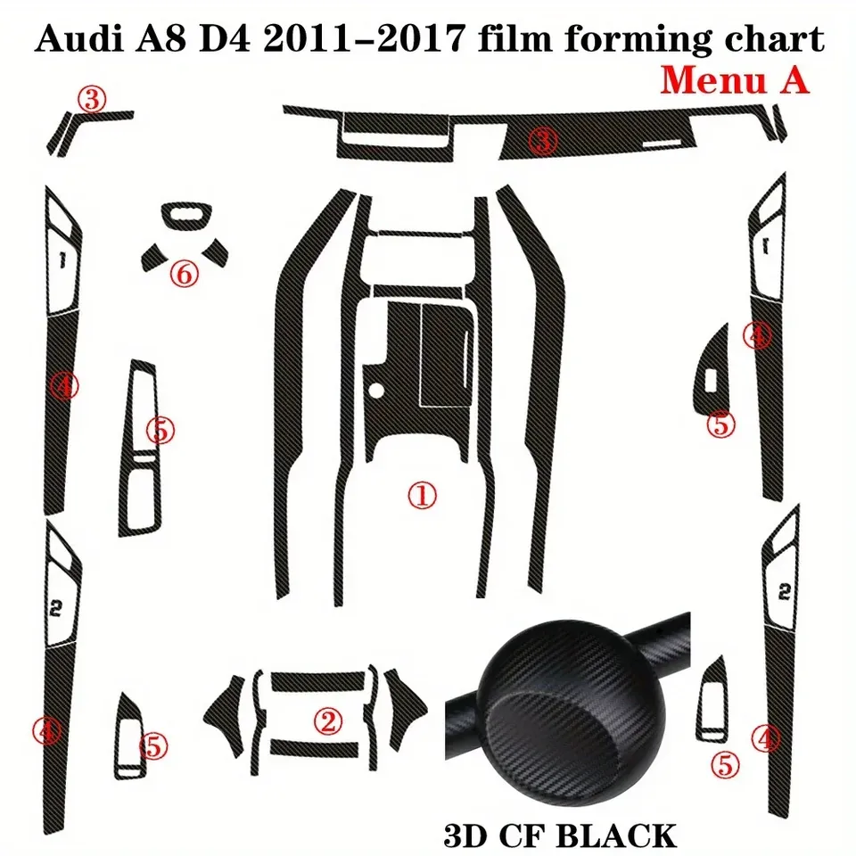 

Для Audi A8 D4 2011-2017 внутренняя центральная панель управления дверная ручка 3D наклейки из углеродного волокна наклейки аксессуары для стайлинга автомобилей