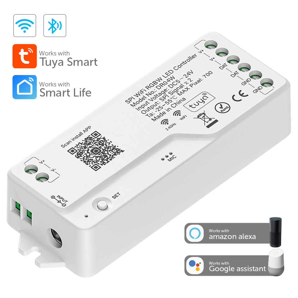 

Светодиодный контроллер Tuya Wi-Fi SPI RGBWIC для WS2814 SK6812 FCOB Адресная светодиодная лента работает с Google Home Alexa DC5V-24V