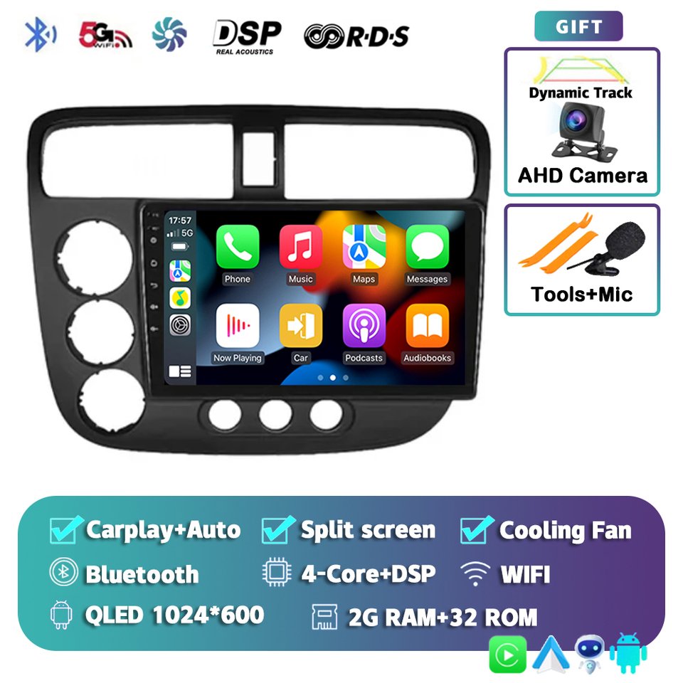 

Android 14 Carplay авто автомобильный радиоприемник мультимедийный плеер для Honda Civic 7 2000-2006 навигация авторадио GPS стерео 2din головное устройство