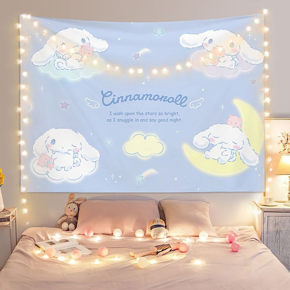 

Гобелен Cinnamoroll - Мечтательное украшение для уютной комнаты, фон для гостиной и спальни, без подсветки