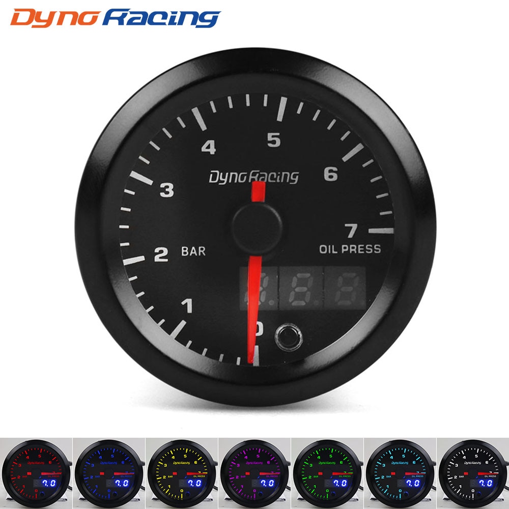 

Dynoracing 2 "52 мм Двойной дисплей Манометр масла 0-7 бар 7 цветов Светодиодный масляный пресс Высокоскоростной двигатель с датчиком BX 101734