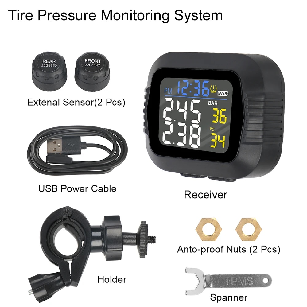 

Система Контроля Давления В Шинах Мотоцикла TPMS С Сигнализацией Температуры 2 Внешних Датчика Мониторинг В Реальном Времени ...