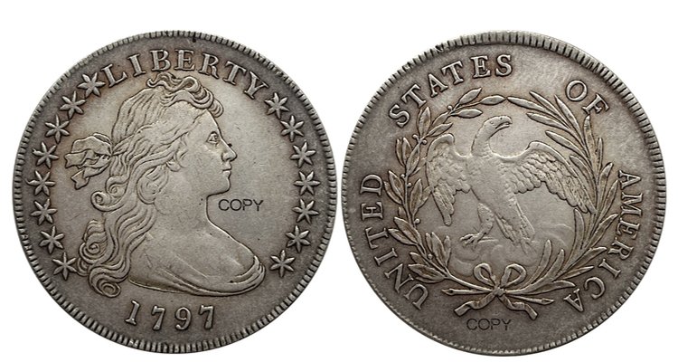 

США 1797 1 доллар ранний драпированный бюст маленькая искусственная Серебряная копия памятная монета 2 мировая война монеты коллекционные монеты