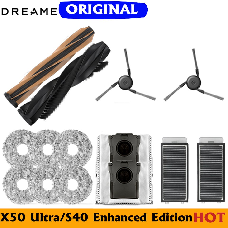 

Оригинальные аксессуары Dreame для bot X50 Ultra, основная боковая щетка, швабра, фильтр Hepa, мешок для пыли, комплект запасных частей, опционально