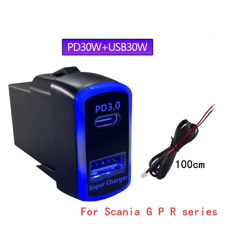 

Быстрое зарядное устройство USB QC3.0 2x30 Вт PD для автомобиля, быстрое зарядное устройство USB для смартфона, Ipad, Iphone, используется для грузовика Scania серии G P R