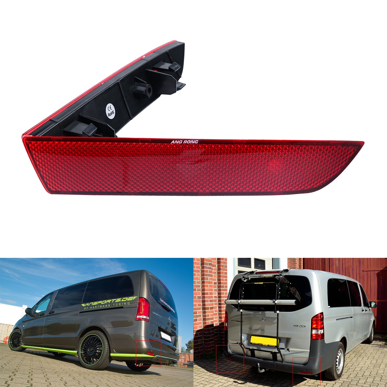 

ANGRONG 2x красная крышка объектива отражатель заднего бампера для Mercedes Benz W447 V-Class Vito 2014-19