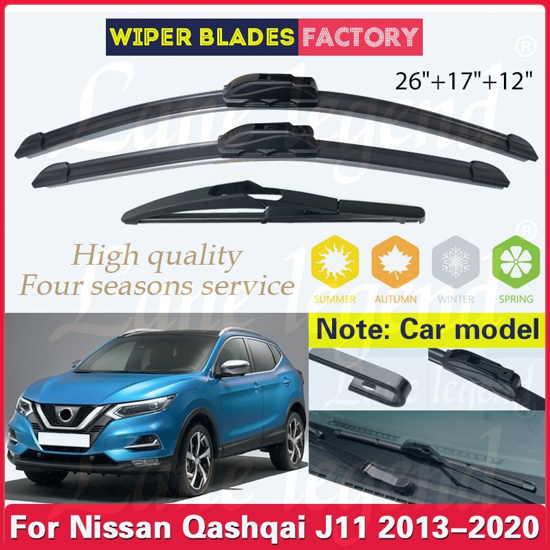 

Для Nissan Qashqai J11 2013 2014 2015 2016 2017 2018 2019 2020 26 "17" 12 "передние и задние щетки стеклоочистителя оконные щетки автомобильные аксессуары