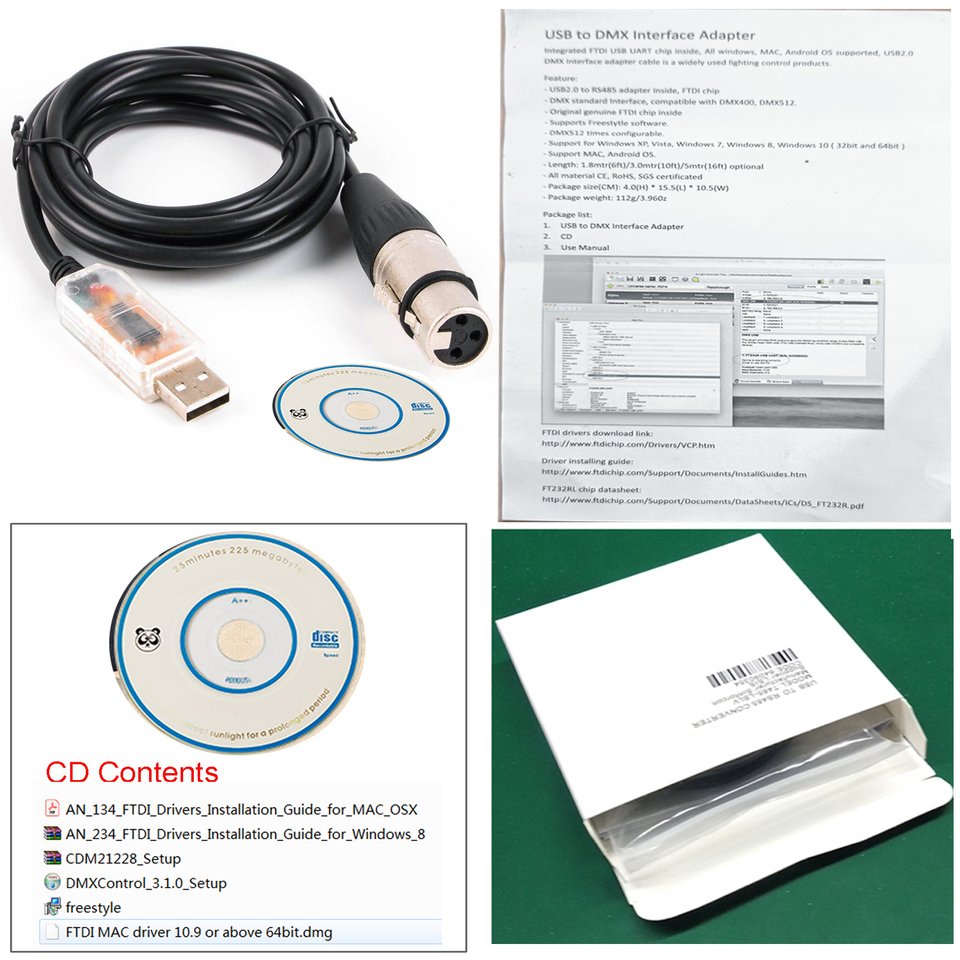 

FTDI USB DMX-кабель-конвертер FreeStyler DMX512 Q-Light Пейзаж Стена Строительство Aceda Кабель управления сценическим освещением Кабель Ultra uDMX