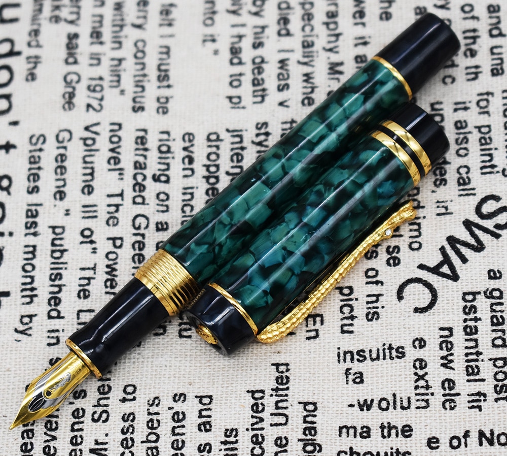 

Перьевая ручка Crocodile Marble Green Flowers 22KGP medium nib