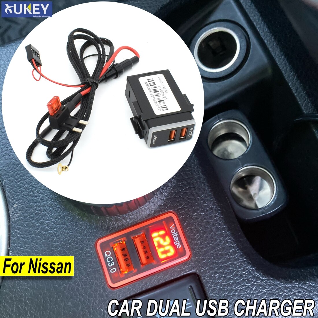 

Быстрая зарядка QC 3,0, автомобильное зарядное устройство с двумя USB-портами для телефона, адаптер 12 В, кабель для Nissan, адаптер питания светодиодный ным цифровым дисплеем, аксессуары