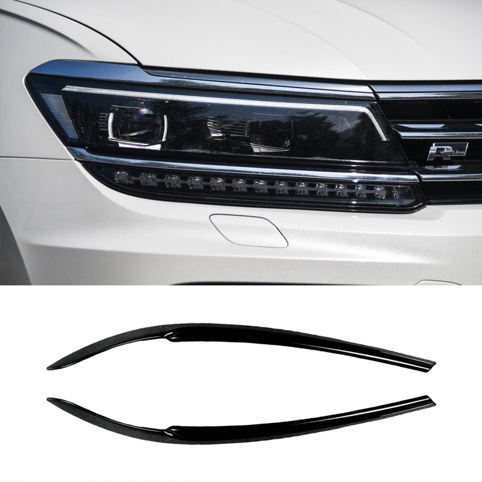 

Для VW Tiguan MK2 R R-Line TSI TDI 2017-2023 глянцевая черная передняя фара, веки, брови, полоски, наклейка, спойлер, комплект кузова