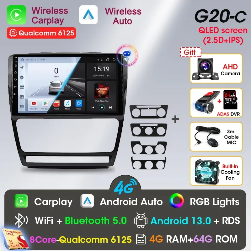 

Srnubi Android 13 Carplay Автомобильный радиоприемник для Skoda Octavia 2 A5 2008-2013 Мультимедийный плеер Навигация GPS 2 Din Стерео DVD Динамик