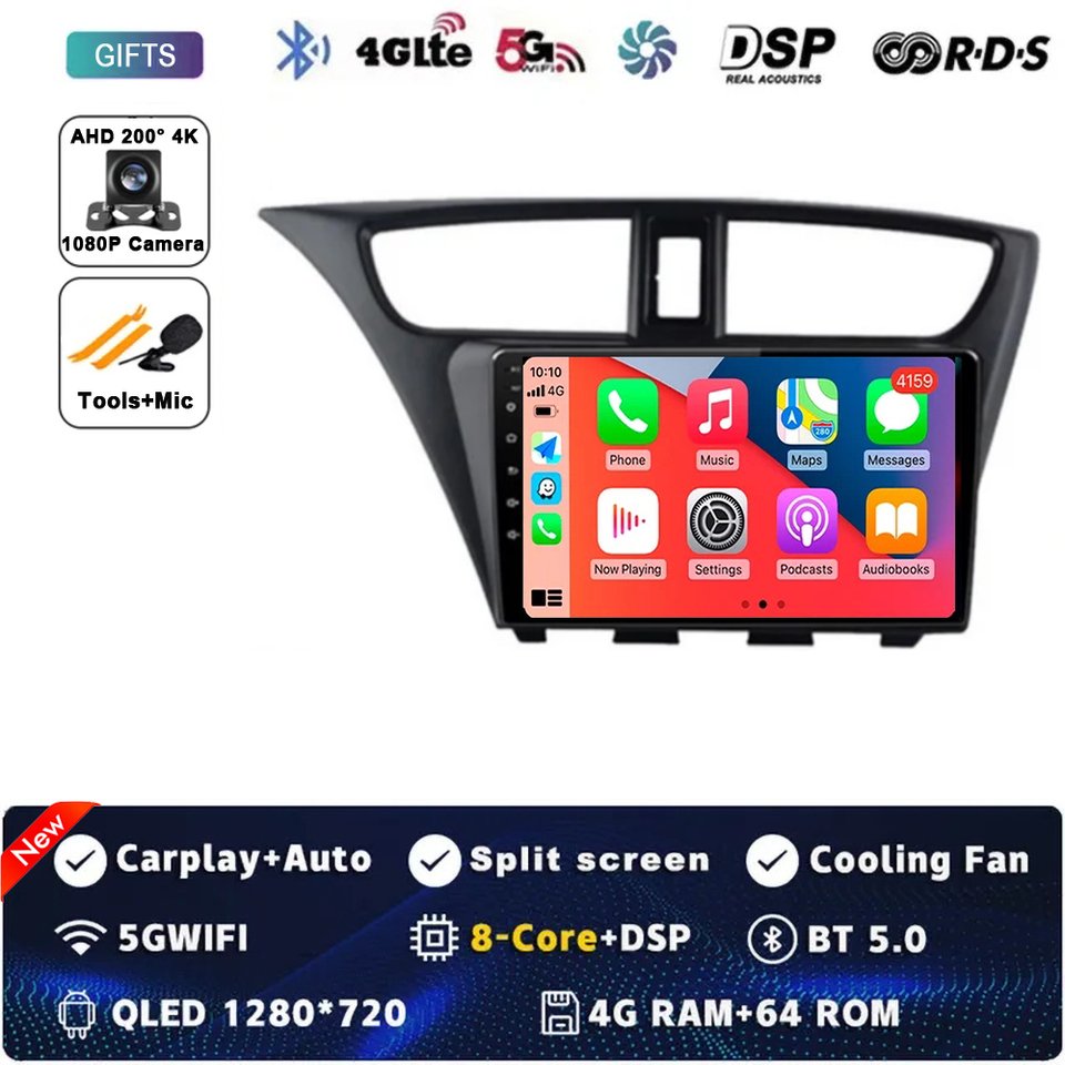 

Android 14 для Honda Civic 9 FK FB 2012-2017 Автомобильный радиоприемник Carplay Мультимедийный видеоплеер Навигация Стерео GPS DSP IPS 4G WIFI