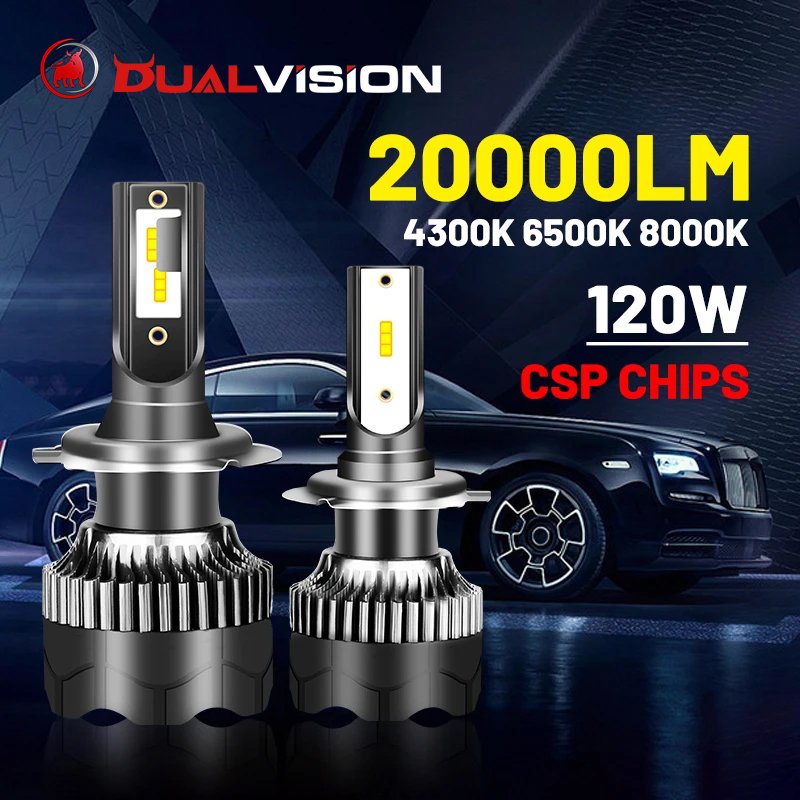 

Светодиодная фара Dualvision H4 20000LM 120W LED H7 H1 H11 H8 H9 9005 9006 HB3 HB4 4300K 6500K 8000K PTF Ice Bulb Автоматическая противотуманная фара T10