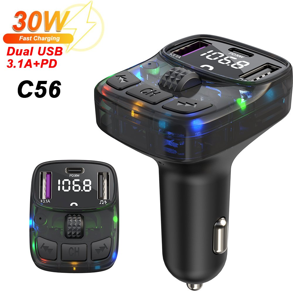 

FM-трансмиттер автомобильный с двумя USB-портами, 30 Вт, Bluetooth 5,3