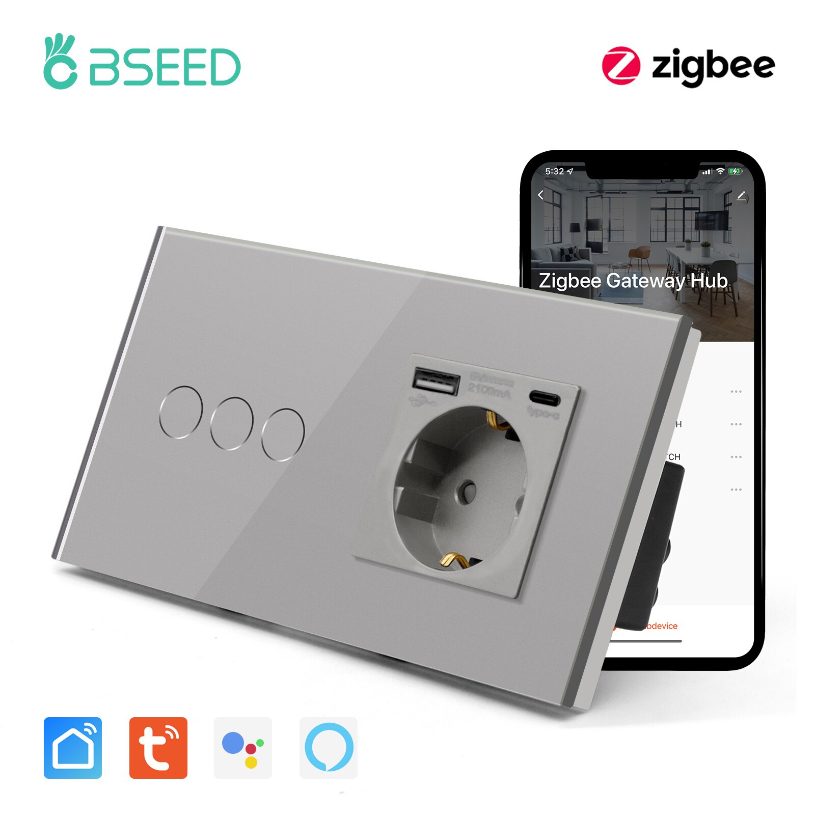 

Сенсорный выключатель BSEED Zigbee 1/2/3 клавиш