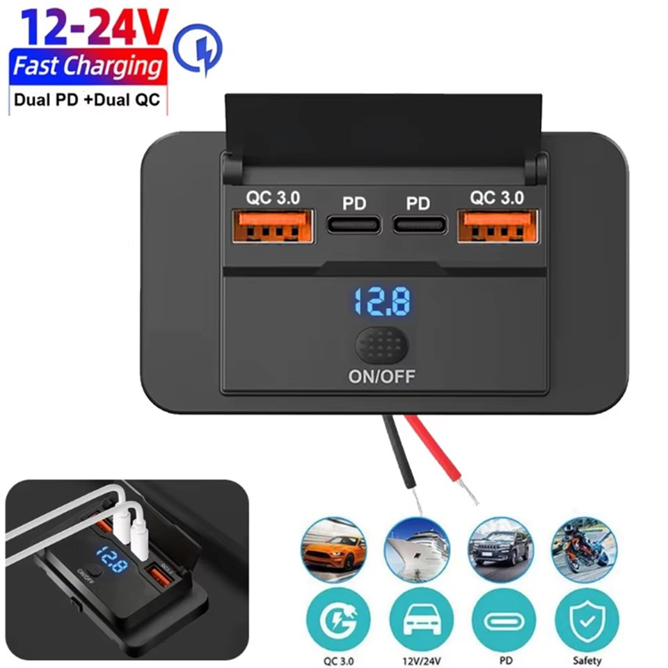 

Двойные адаптеры PD USB C, розетка для автомобильного зарядного порта, настенное крепление, аксессуары для лодок, морских кемперов, грузовиков, гольф-кары 12/24 В