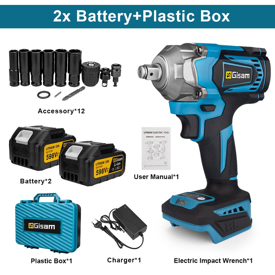 

Аккумуляторный ударный гайковерт Gisam 1200N.M для Makita 18 В