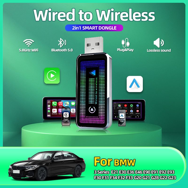 

2в1 Wireless CarPlay Android Auto Wireless Smart Dongle Mini Box Plug And Play для BMW 3 серии E21 E30 E36 E46 E90 E91 E92 E9