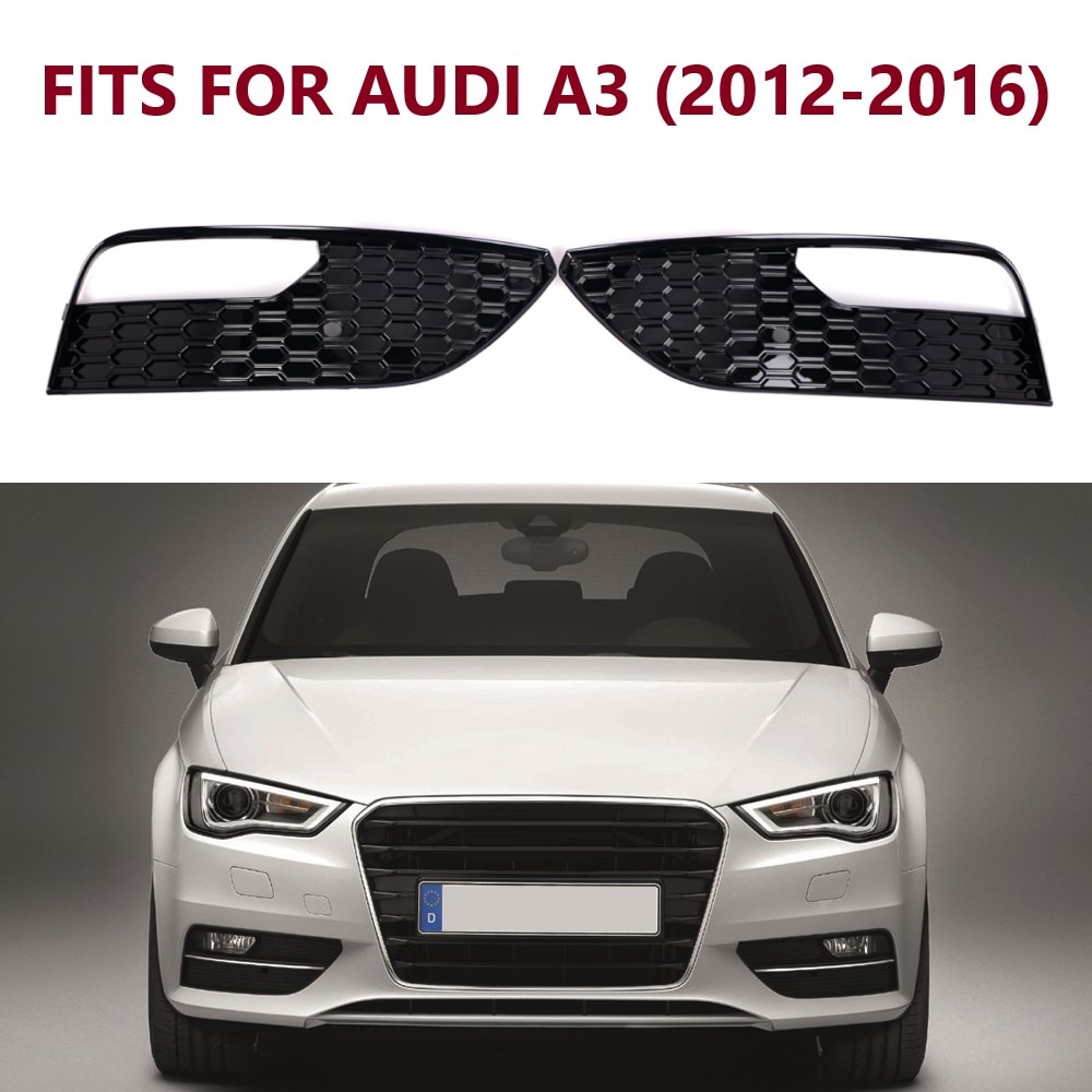 

2 шт., глянцевый черный противотуманный передний гриль для AUDI A3 2012-2016, передний бампер, задняя противотуманная задняя крышка радиатора 8V3807681 8V3807682