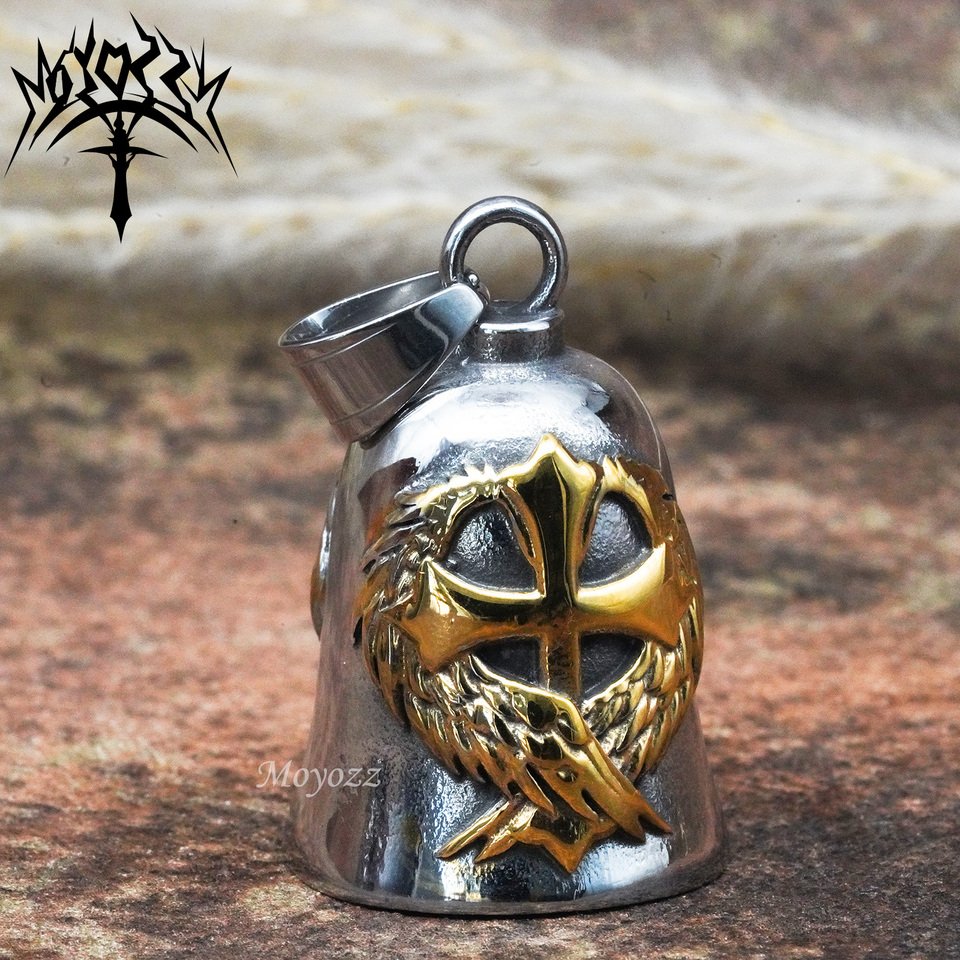 

Вешалка для мотоциклетных колокольчиков GOLD Angel Wing Cross Lucky Gremlin, безопасная для езды на велосипеде и свободная вешалка для колокольчиков