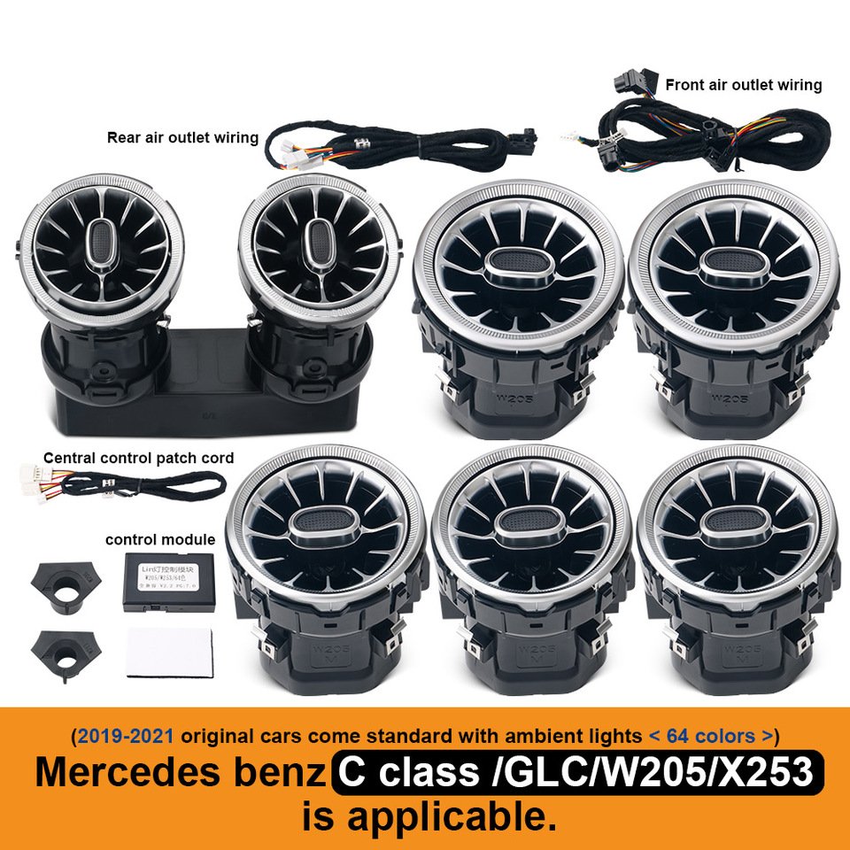 

Для Mercedes Benz C-Class/GLC/E-Class Для W213 W205 X253 Led 3/64 цвета Сопло турбины Внешний свет Вентиляционное отверстие Декоративная лампа