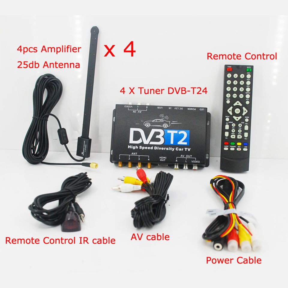 

HDTV автомобильный DVB-T2 DVB-T MULTI PLP цифровой ТВ-приемник автомобильный DTV-приставка с 4-тюнером антенной
