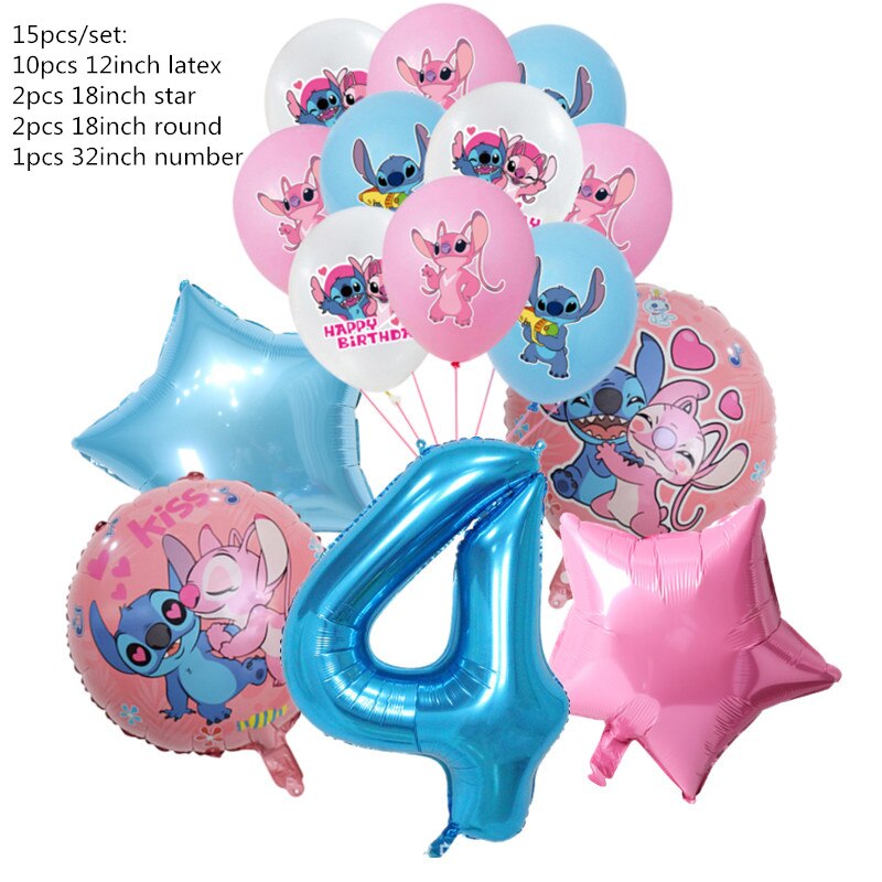 

15 шт. воздушные шары Disney Stitch, синие лило и Стич, мультяшный мальчик, украшение для дня рождения, набор латексных шаров, игрушка, подарок для детей