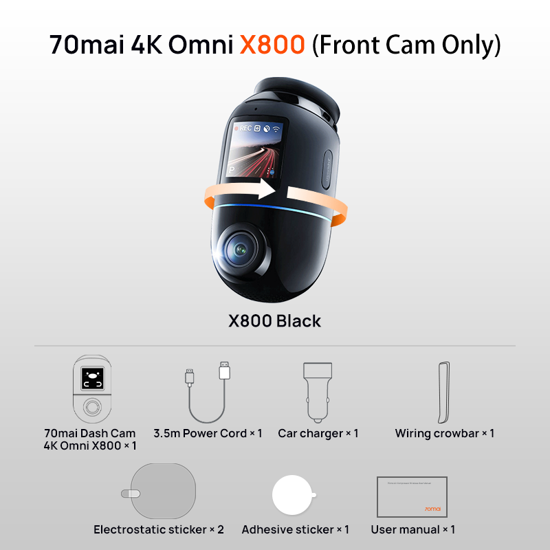 

Видеорегистратор 70mai Omni X800 4K 2160P HDR 60 кадров в секунду, двухканальный суперконденсатор с поддержкой ADAS F1.7, совместимый с 4G, Wi-Fi6 70mai Omni X800