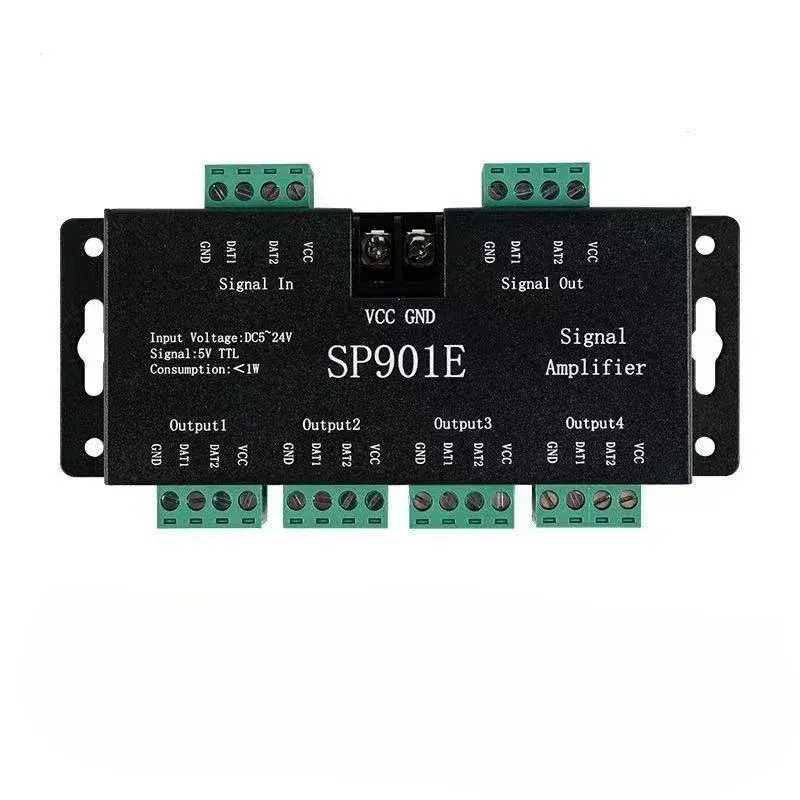 

Усилитель сигнала SPI 5-24 В для WS2812B WS2811 WS2813 Pixel RGB светодиодная лента SP901E 4-канальный повторитель сигнала адресуемая цветная лента мечты