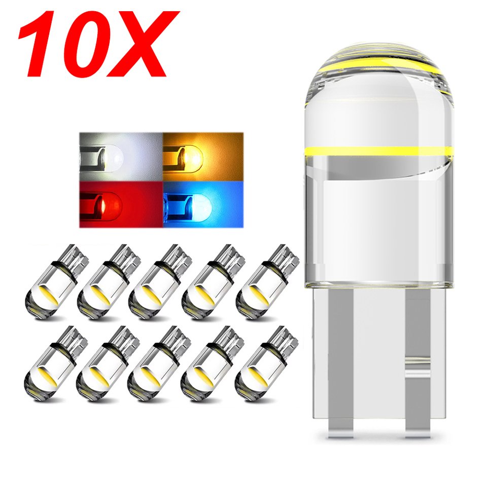 

10X Новые светодиодные автомобильные фонари W5W Canbus T10 COB Стеклянные внутренние детали Лампы 6000K Белые лампы для авто номерного знака Купольная лампа для чтения 12 В
