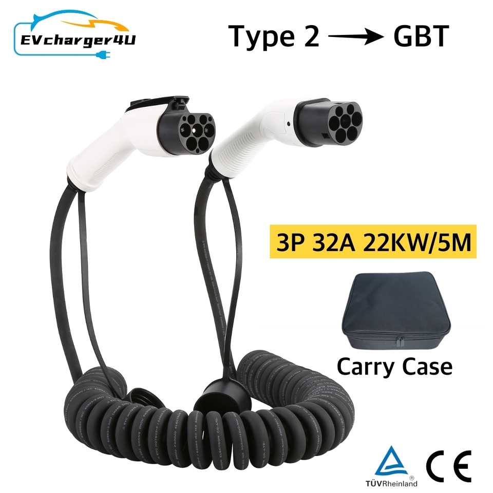 

Спиральный зарядный кабель EV Charger4U Type2 к GBT, 5 м, 1P/3P, 32A, 7 кВт/22 кВт, тип 2 ГБ/T, спиральный шнур для общественной зарядной станции переменного тока