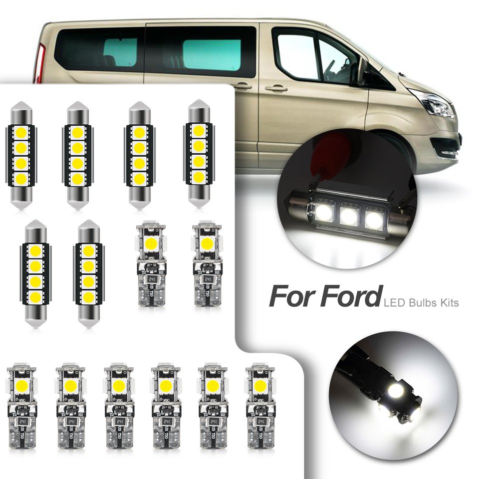 

14X Светодиодная лампа для освещения салона автомобиля лампы для 2012-2023 Ford Tourneo Custom Map Dome sun visor столик зеркало для чтения потолочный светильник