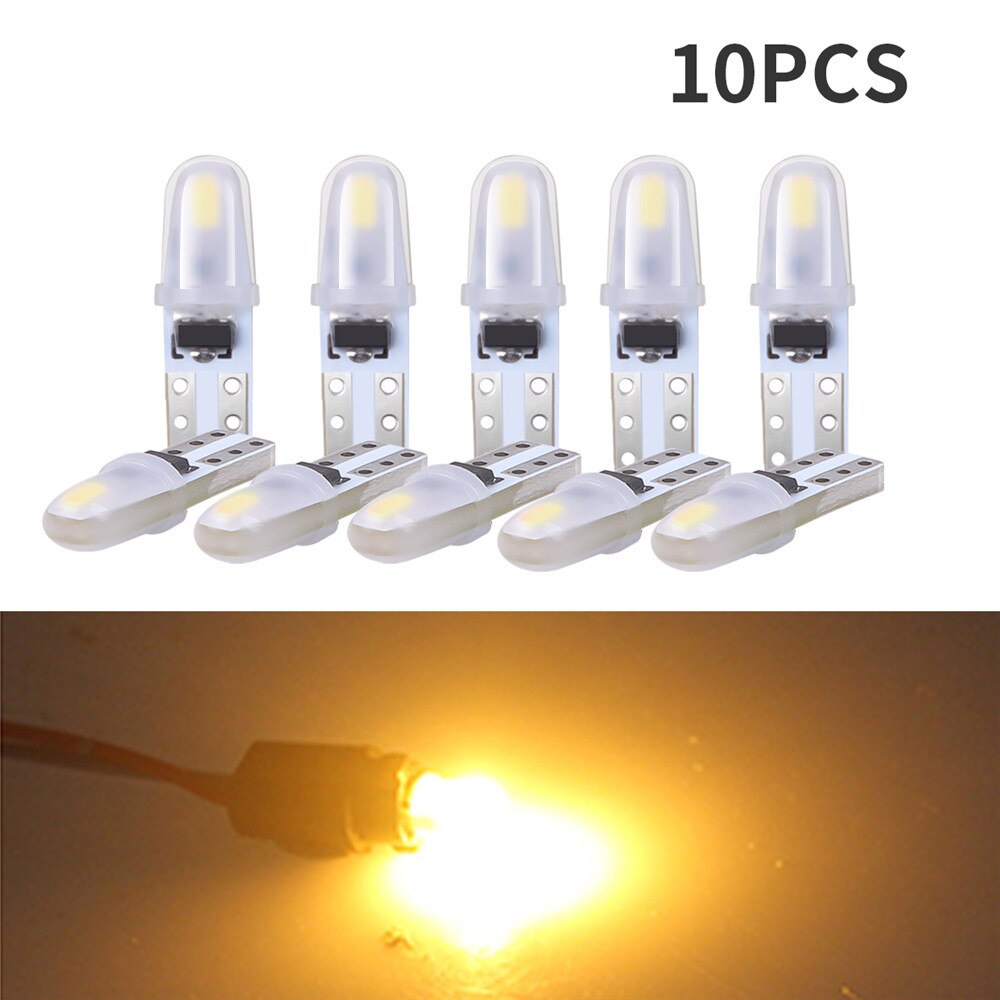 

10 шт., светодиодные лампы T5 W3W W1.2W 3030 Led Canbus для салона автомобиля, индикатор подогрева приборной панели, клиновидный индикатор, лампа для приборной панели 12 В