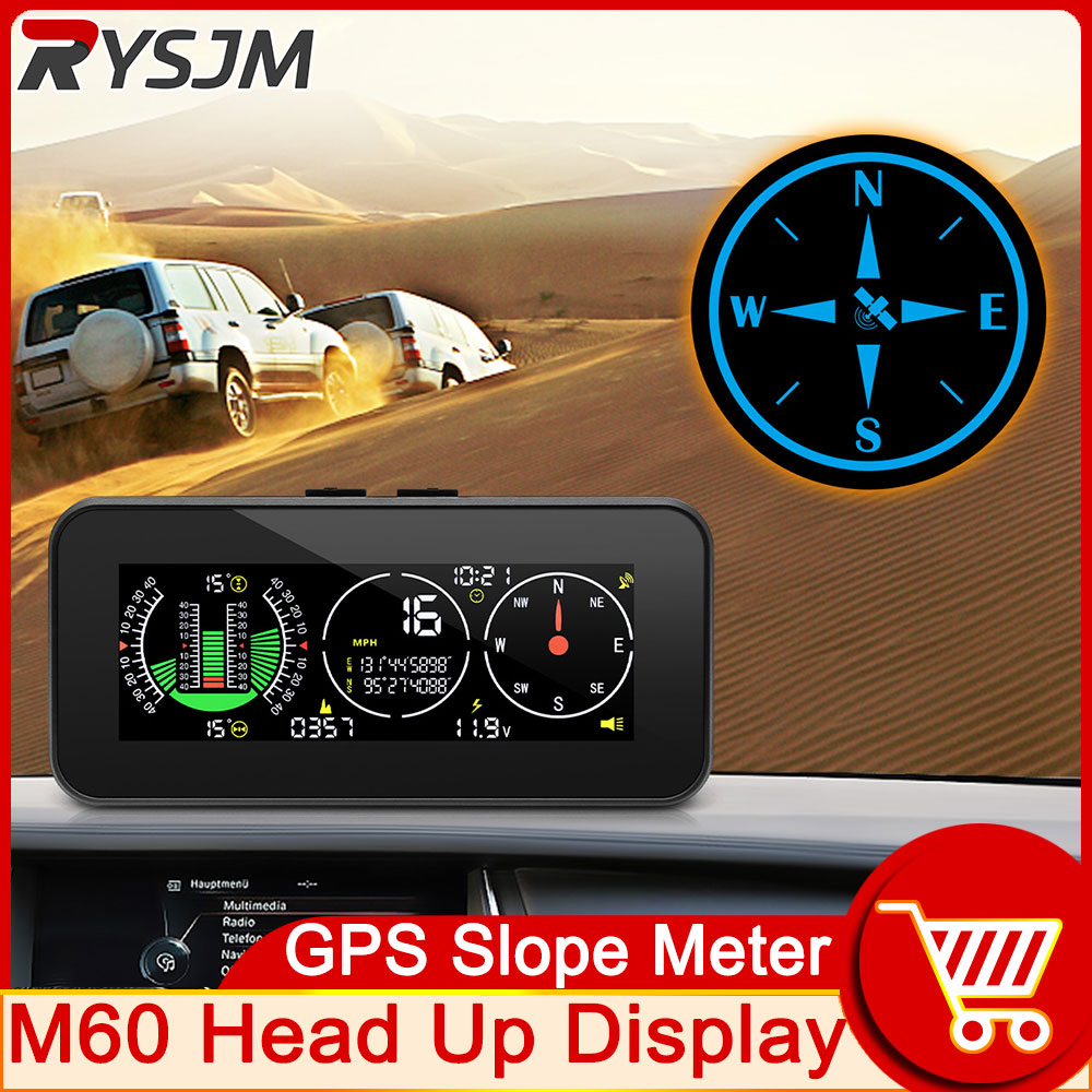 

Автомобильный GPS-Спидометр HUD, умный инклинометр, уклономер для езды по бездорожью, отображение скорости, наклона, шага, наклона, компас, измеритель наклона M60