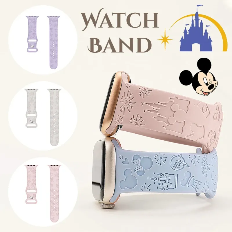 

Ремешок Disney для Apple Watch Band 45 мм 44 мм 42 мм 41 мм 40 мм 49 мм 40 мм, браслет из гравировки с Микки Маусом для iwatch Ultra 9 7 Se 3 6 8