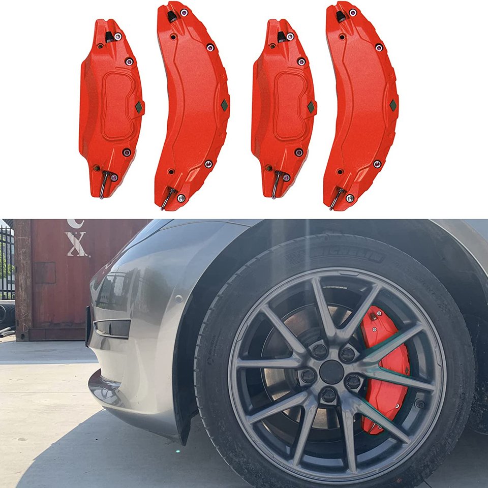 

4 шт. крышки тормозного суппорта для Tesla Model 3 2017 2018 2019 2020 2021 2022 2023 аксессуары с наклейками (не подходят для модели 3 2024)