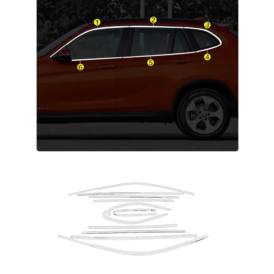 

Полоски для оконной рамы, отделка для BMW X1 E84 2010 ~ 2015, 2011 2012 2013 2014 черная, Серебристая Наклейка из нержавеющей стали, литье, аксессуары для стайлинга автомобиля