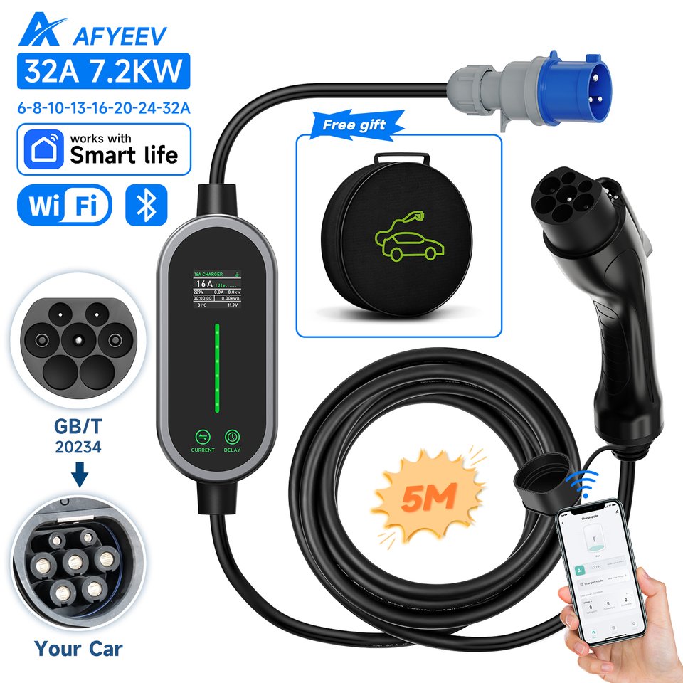 

AFYEEV 7,2 кВт, 32 А, тип 2, зарядное устройство для электромобилей, тип 1 ГБ/T, зарядный кабель EVSE, 3-контактный разъем CEE, Wi-Fi, Bluetooth, приложение, дистанционное управление, 5 метров