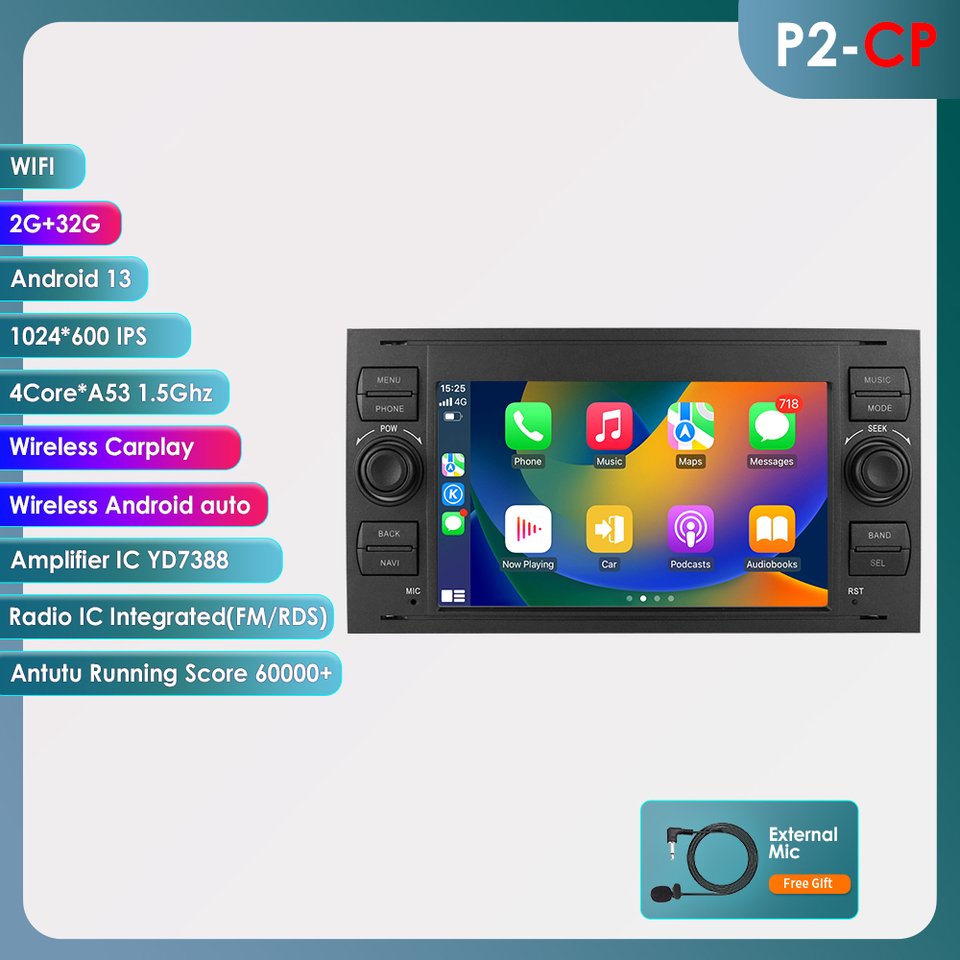 

Octa 2din Carplay для Ford Focus Transit C-MAX S-MAX Mondeo Fiest Android 13, автомобильный радиоприемник, мультимедийный плеер, GPS Navi RDS BT
