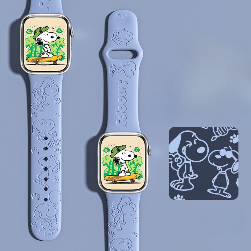 

Ремешок для часов Kawaii Snoopy для Apple 38 мм, 40 мм, 41 мм, 42 мм, 45 мм, 49 мм, силиконовый ремешок с мультяшным тиснением для спортивных часов, браслет