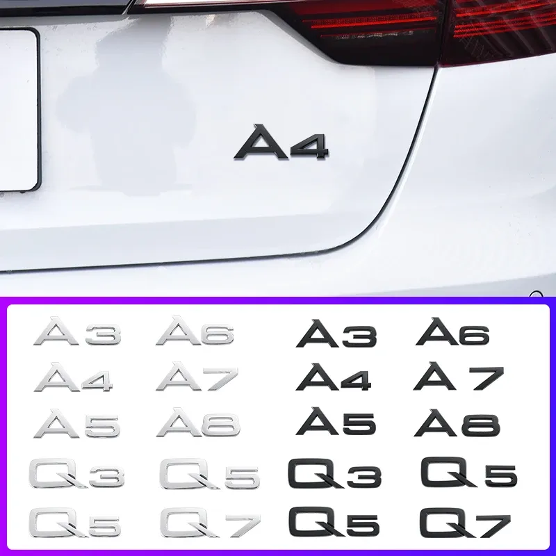 

3d-буквы, цифры, эмблема, хромированный глянцевый черный для Audi A3, A7, A5, A6, A8, Q7, A4, Q2, Q3, Q5, значок на крышку багажника автомобиля, значок, наклейка с логотипом