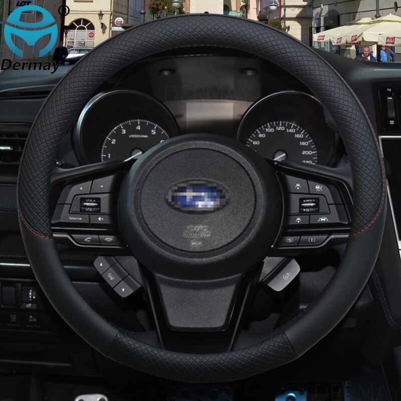

100% брендовый кожаный чехол на руль автомобиля DERMAY, противоскользящий для Subaru Forester Legacy XV BRZ WRX, автоаксессуары