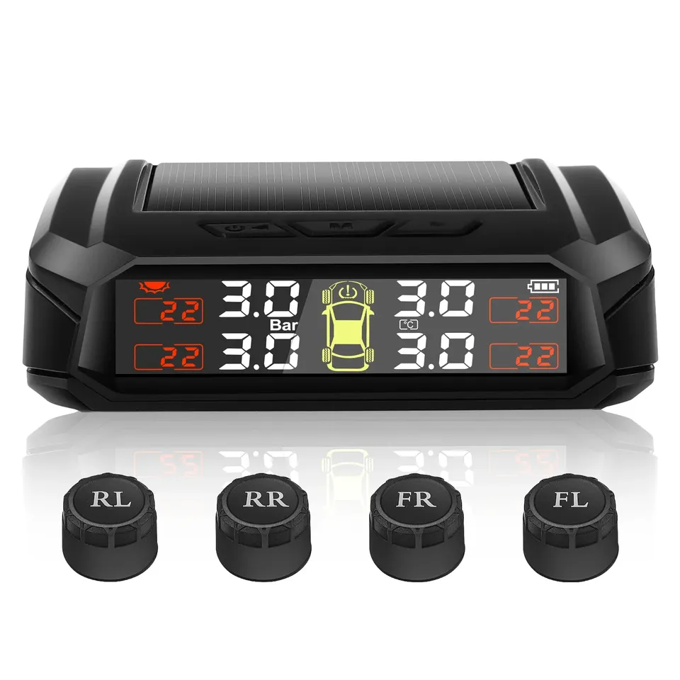 

Солнечная автомобильная сигнализация давления в шинах TPMS с 4 внешними датчиками, система контроля давления в шинах для автомобиля, многофункциональное давление в шинах