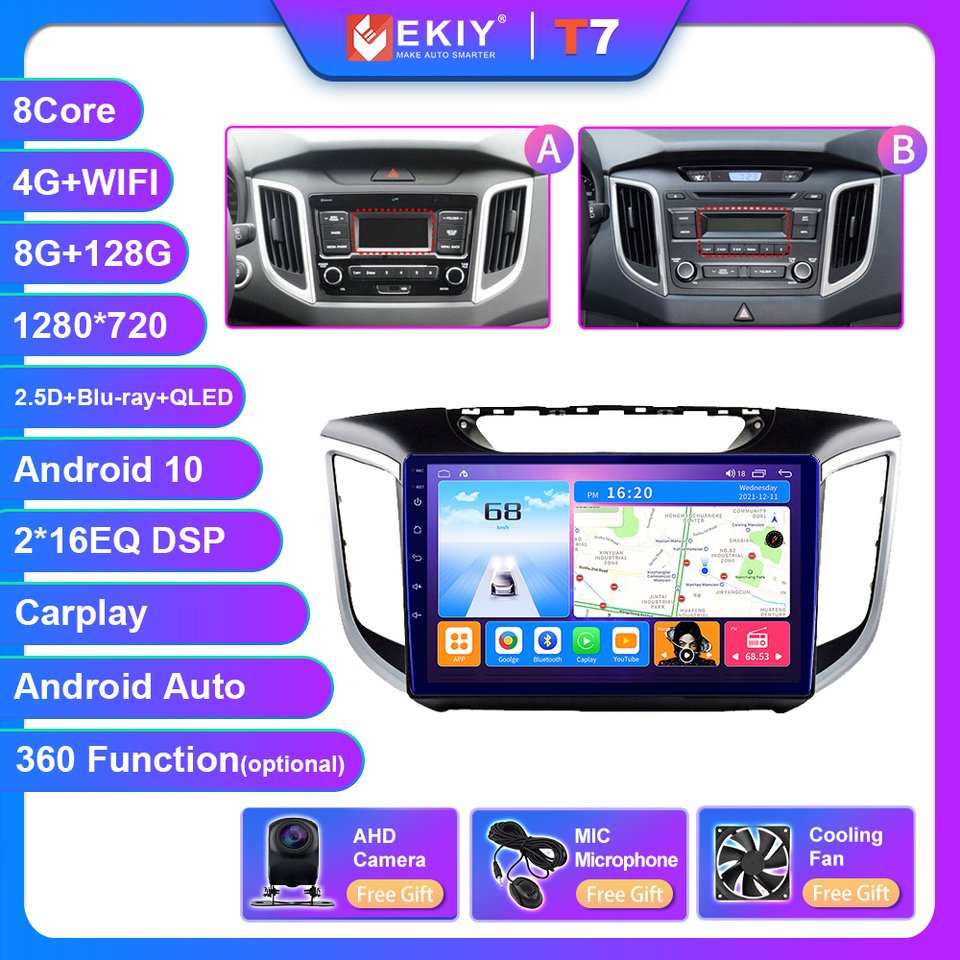 

Автомагнитола EKIY T7 на Android для Hyundai Creta IX25 2015-2019, мультимедийный видеоплеер, стерео-навигация, GPS, 2din, DVD, голосовой ии, BT